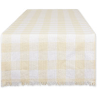 NATURAL HEAVYWEIGHT CHECK FRINGED TABLE RUNNER 14x108