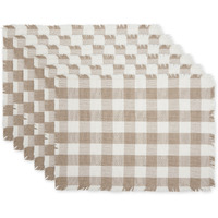 STONE HEAVYWEIGHT CHECK FRINGED PLACEMAT SET/6