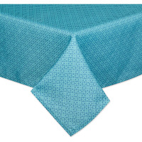 STORM BLUE TONAL LATTICE PRINT OUTDOOR TABLECLOTH WITH ZIPPER 60x84
