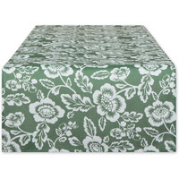 ARTICHOKE GREEN  FLORAL PRINT OUTDOOR TABLE RUNNER 14x72