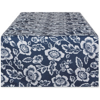 NAUTICAL BLUE  FLORAL PRINT OUTDOOR TABLE RUNNER 14x72