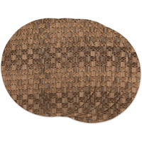 LEATHER BROWN BASKETWEAVE ROUND WOVEN PLACEMAT SET/4