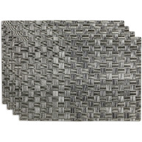 GRAY BASKETWEAVE RECTANGLE WOVEN PLACEMAT SET/4