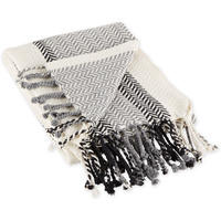 IVORY, GRAY & BLACK BOLD HERRINGBONE THROW