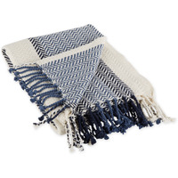 IVORY, BLUE & NAVY BOLD HERRINGBONE THROW