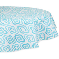 BLUE IKAT VINYL TABLECLOTH 70 ROUND