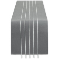 GRAY/ WHITE STRIPE TASSEL TABLE RUNNER 14x72