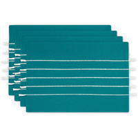 TEAL STRIPE TASSEL PLACEMAT SET/4