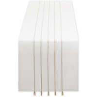 WHITE/STONE STRIPE TASSEL TABLE RUNNER 14x108