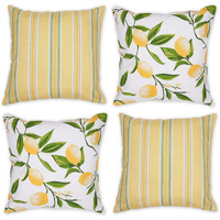 ASST LEMON BLISS PRINT AND STRIPE PILLOW COVER 18x18 SET/4