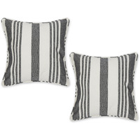 BLACK BOLD CHAMBRAY STRIPE RECYCLED COTTON PILLOW COVER 18x18 SET/2