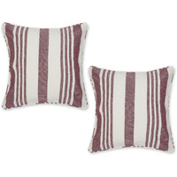 BURGUNDY RED BOLD CHAMBRAY STRIPE RECYCLED COTTON PILLOW COVER 18x18 SET/2