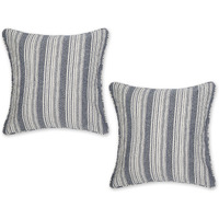 NAVY HERRINGBONE STRIPE RECYCLED COTTON PILLOW COVER 18x18 SET/2