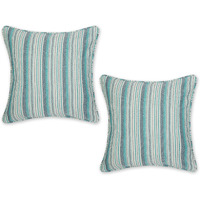 TEAL HERRINGBONE STRIPE RECYCLED COTTON PILLOW COVER 18x18 SET/2