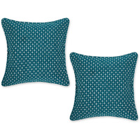 TEAL DOBBY PLUS RECYCLED COTTON PILLOW COVER 18x18 SET/2