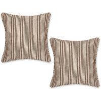 LEATHER BROWN CHAMBRAY STRIPE RECYCLED COTTON PILLOW COVER 18x18 SET/2