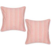 CORAL CHAMBRAY STRIPE RECYCLED COTTON PILLOW COVER 18x18 SET/2