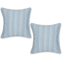 BRIGHT BLUE CHAMBRAY STRIPE RECYCLED COTTON PILLOW COVER 18x18 SET/2