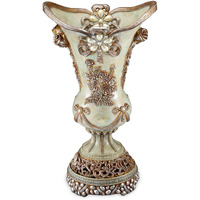 16" Polyresin Green and Silver Floral Novelty Urn
