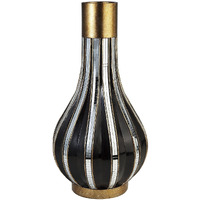 16" Polyresin Gold and Black Striped Round Urn
