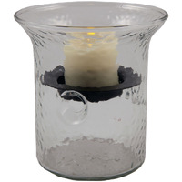 4" Clear Hammered Glass Tabletop Hurricane Candle Holder With Candle