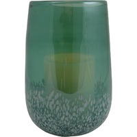 8" Green and White Glass Tabletop Hurricane Candle Holder With Candle