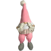 30" Pink and White Fabric Sitting Gnome
