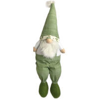 30" Green and White Fabric Sitting Gnome