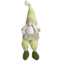 30" Green and White Fabric Sitting Gnome
