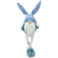 20" Blue and White Fabric Bunny Rabbit Sitting Gnome