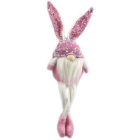 20" Pink and White Fabric Bunny Rabbit Sitting Gnome
