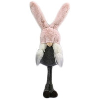 20" Gray and Pink Fabric Bunny Ears Sitting Gnome