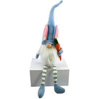 32" Blue and White Fabric Easter Sitting Gnome