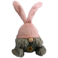 19" Gray and Pink Fabric Bunny Ears Standing Gnome