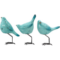 Set of Three Robins Egg Blue Polyresin and Metal Bird Sculptures