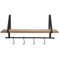 Farmhouse Bathroom Collection - Wall Shelf w/Hooks Natural