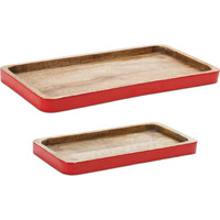 Red Trimmed Wooden Tray (Set of 2)