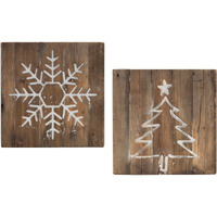 Distressed Wood Snowflake and Tree Block (Set of 2)