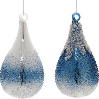 Navy Beaded Glass Teardrop Ornament (Set of 12)