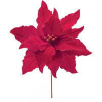 Glittered Red Poinsettia Flower Stem (Set of 2)