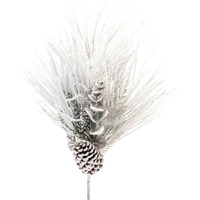 Flocked Mixed Long Needle Pine Spray with Pinecone (Set of 2)