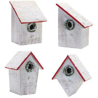 Flocked Wood Birdhouse with Wreath Accent (Set of 4)