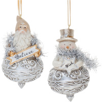 Ornate Santa and Snowman Finial Ornament (Set of 6)