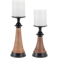 Tapered Wood and Metal Candle Holder (Set of 2)