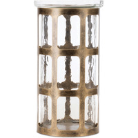 Wavy Glass Candle Holder with Distressed Metal Frame 10"H