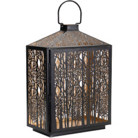 Forest Cut Metal Lantern with Gold Accent 16"H