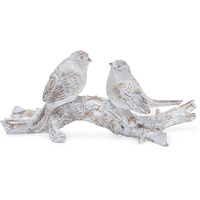 White Washed Birds on Branch Figurine 9.5"L
