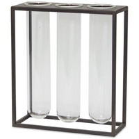 Vases in Stand (Set of 4) 8"L x 9"H Iron/Glass