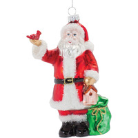 Glass Santa with Cardinal Bird Ornament (Set of 6)
