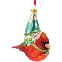 Glass Gnome and Cardinal Bird Ornament (Set of 6)
